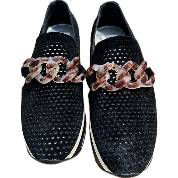 Dolce Vita Jhenee Perforated Platform Sneakers Loafers Size 8 Black Onyx Suede - Picture 2 of 4